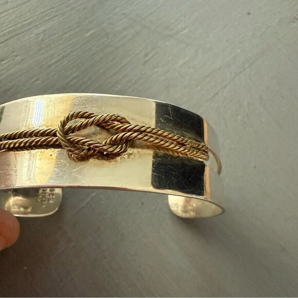 Taxco 925 Sterling Silver & Brass Rope Cuff Bracelet - Picture 7 of 10